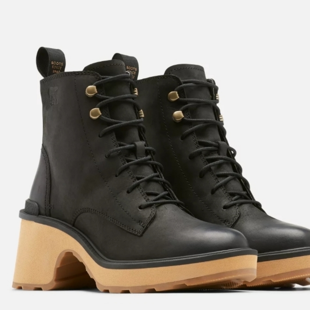 Sorrel Hi-line heel lace black leather boots sz 12